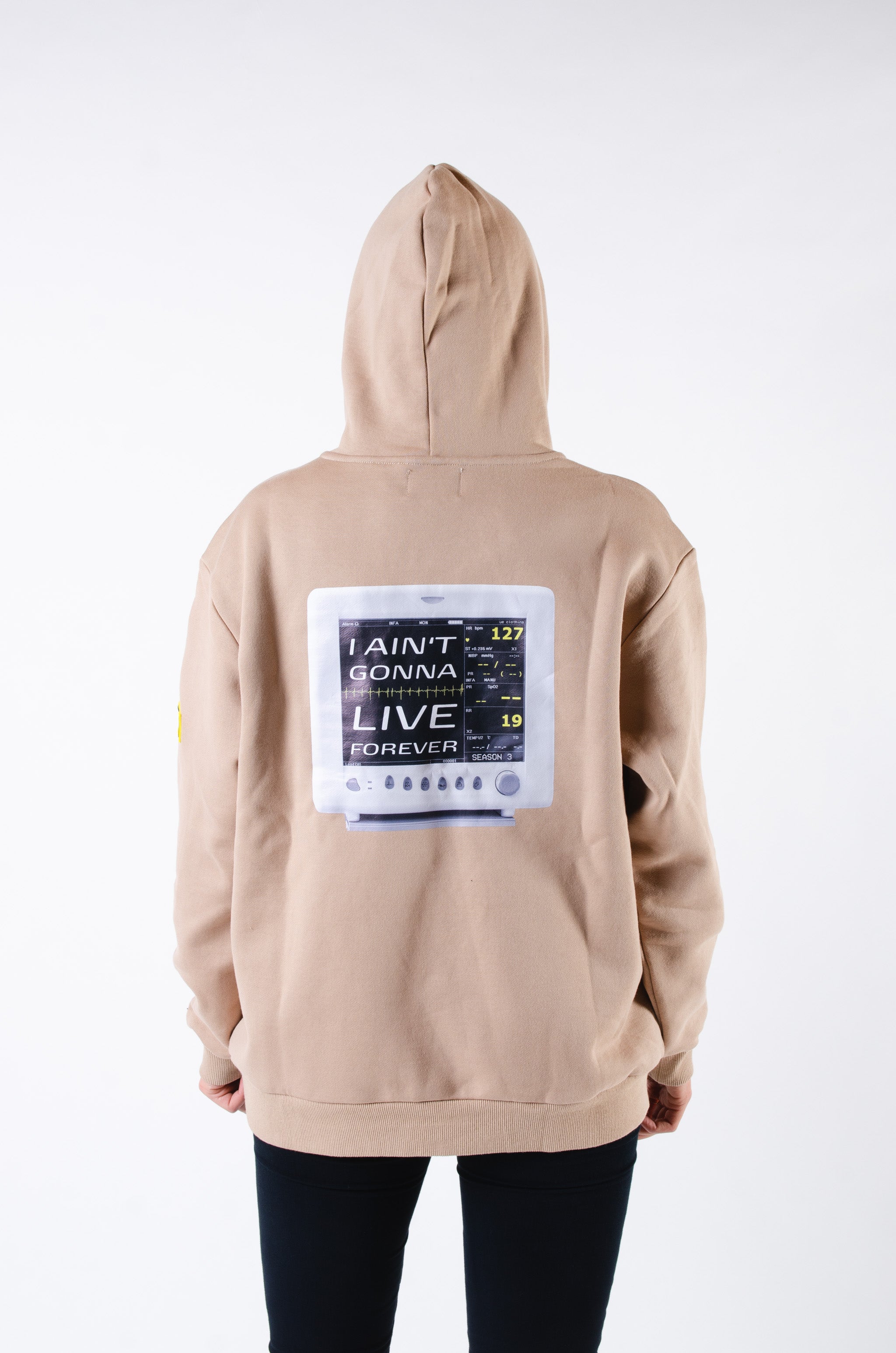 Hoodie "live forever" beige